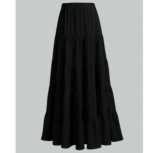 Boho Solid High Waist Stretchy waist maxi Skirt - Picture 5 of 8